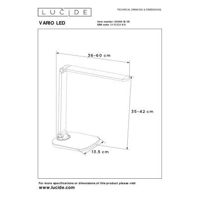 lafabryka.pl VARIO LED - Lampa biurkowa - LED Dim. - 1x8W 6000K - Black 24656/10/30 Lucide